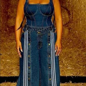 Adidas Ivy Park Denim Wide-Leg Snap Pants